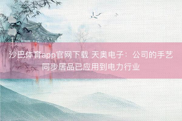 沙巴体育app官网下载 天奥电子：公司的手艺同步居品已应用到电力行业