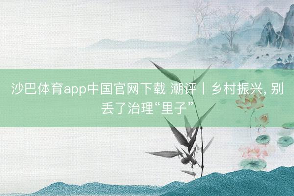沙巴体育app中国官网下载 潮评丨乡村振兴, 别丢了治理“里子”