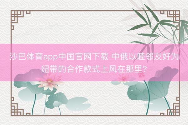 沙巴体育app中国官网下载 中俄以睦邻友好为纽带的合作款式上风在那里?