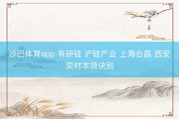 沙巴体育app 有研硅 沪硅产业 上海合晶 西安奕材本领诀别