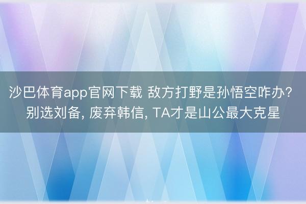 沙巴体育app官网下载 敌方打野是孙悟空咋办? 别选刘备， 废弃韩信， TA才是山公最大克星
