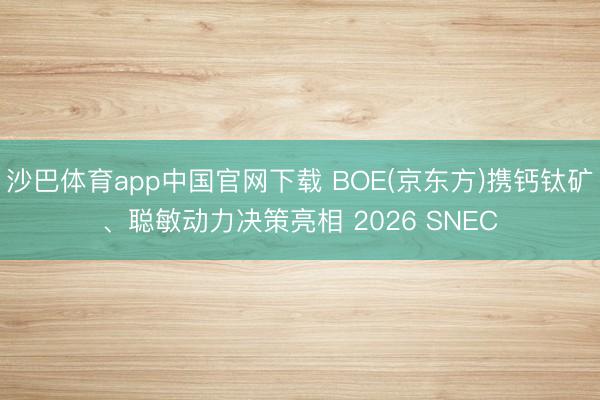 沙巴体育app中国官网下载 BOE(京东方)携钙钛矿、聪敏动力决策亮相 2026 SNEC