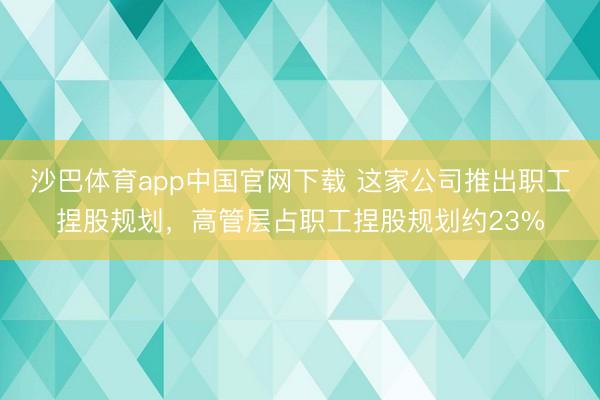 沙巴体育app中国官网下载 这家公司推出职工捏股规划，高管层占职工捏股规划约23%