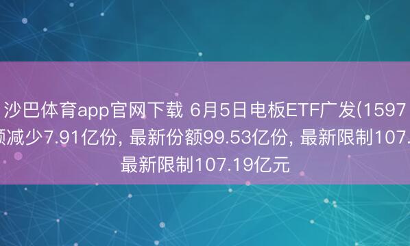 沙巴体育app官网下载 6月5日电板ETF广发(159755)份额减少7.91亿份, 最新份额99.53亿份, 最新限制107.19亿元