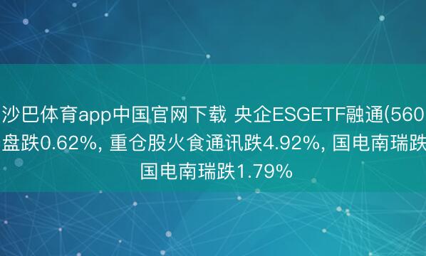 沙巴体育app中国官网下载 央企ESGETF融通(560810)开盘跌0.62%, 重仓股火食通讯跌4.92%, 国电南瑞跌1.79%