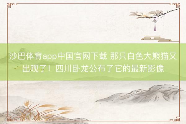 沙巴体育app中国官网下载 那只白色大熊猫又出现了!四川卧龙公布了它的最新影像
